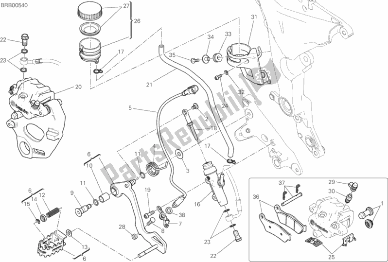 Alle onderdelen voor de Remsysteem Achter van de Ducati Multistrada 1200 Enduro Thailand 2017